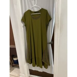 H By Halston Green Crochet Trim Midi Dress High Low Hem Sz L Petite Boho